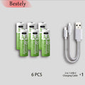 Bestely 1.5V 13600mAh USB AA Lithium Ion Rechargeable Battery, Fast Charging Li-ion Akku, 2000 Cycle with USB-C Port Cables
