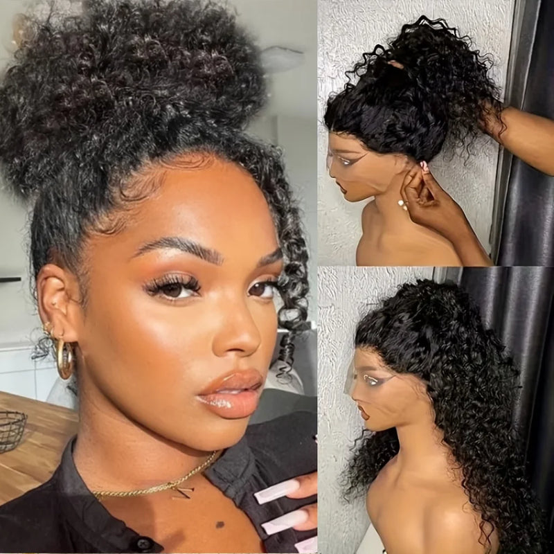 360 Full Lace Wig Human Hair Pre Plucked HD Invisible Drawstring Brazilian Skinlike Pre Cut Transparent Lace Highlight Deep Wave Frontal Wig For Women