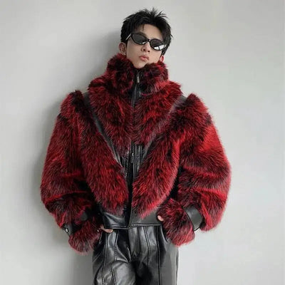 Red Faux Patchwork PU Leather Men Women Fashion Elegant | SAMAG