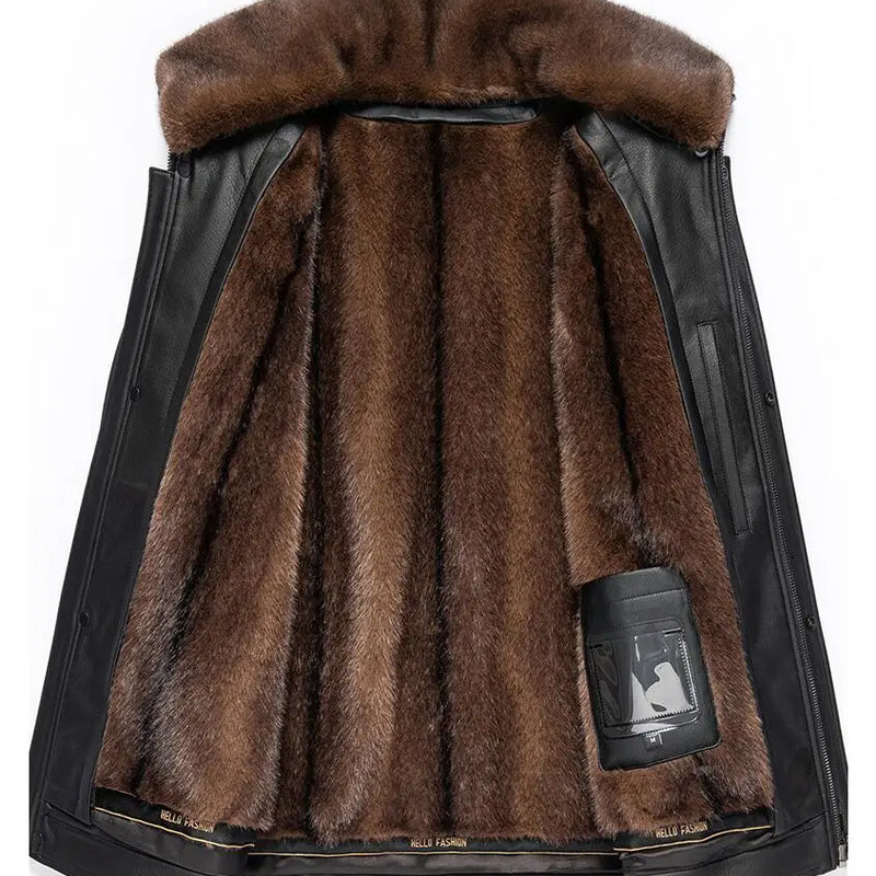 Leather Fur Jacket Men Jacket Winter Leather Coat Men Vintage Classic Leather Jackets High Quality Men