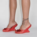 European and American Fashion Hollow Flower Baotou Banquet Half Slippers for Women's Outdoor Versatile Slope Heel Fashion Shoes