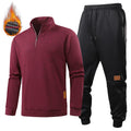 Men Winter Warm Fleece Lined Sweatsuit Half Zip Pullover Sweatshirt Elastic Waist Jogging Pants Casual Sports Suit