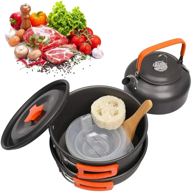 Camping Cookware Kit Outdoor Cooking Set Aluminum Pot Equipment Travel Tableware Kitchen for Hiking Picnic BBQ