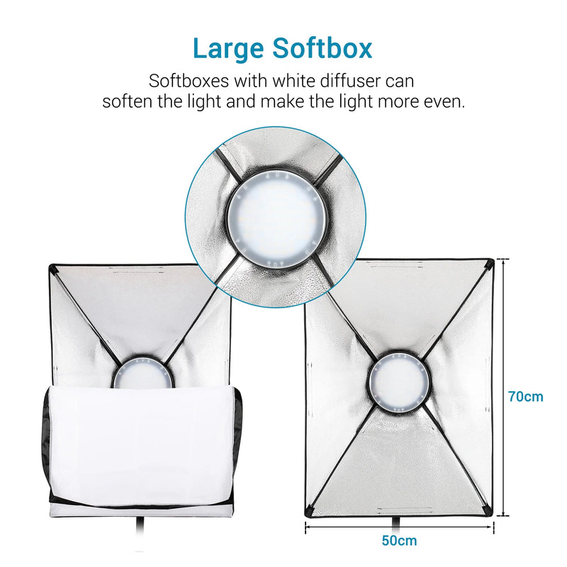 Andoer Professional Studio Photography Softbox LED Light Kit with 50*70cm Softboxes/ 45W 3200K-6400K LED Lights/ 2M Light Stands