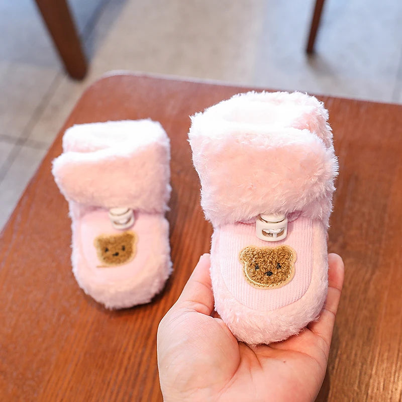 PINK Super Cute Winter Snow Baby Boots Cute Bear Warm Booties For Kids Soft Sole Infant Newborn Toddler Baby Girl Shoes