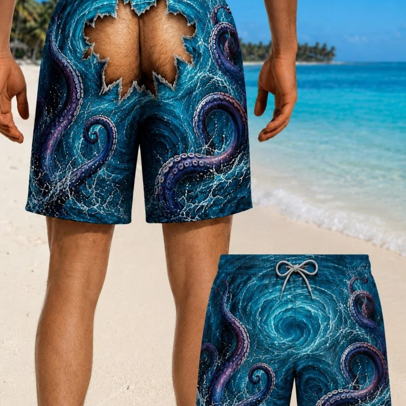 Men Funny Fake Two Piece Shorts Optical Illusion Thong Print Beach Fun Swim Trunks for Summer Holiday - View 8 | SAMAG