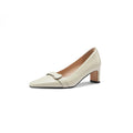 Arden Furtado Women's Spring Sheepskin Pointed Toe Pull-On Chunky Heels Pumps Large Size Comfortable Commute Footwear