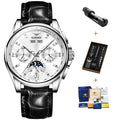 OUPINKE 3189 Automatic Watch for Men Genuine Leather Strap Waterproof Moon Phase Man Watches Luxury Men's Mechanical Wristwatch
