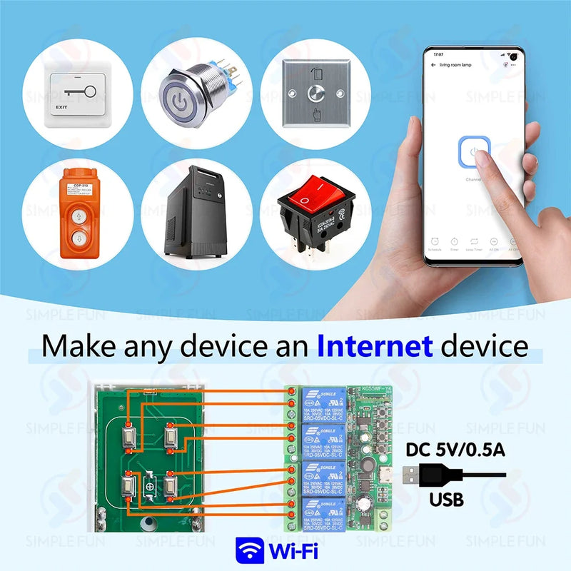 WiFi Smart Switch EWelink ,DC 12V 24V 48V USB 5V 4 Channels Wireless Remote Control,DIY Switch,Alexa Google Home Voice Control