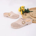 Ladies Hollow Mule Clogs Decorative Square Buckle Low Heel Slides Lightweight PU Non Slip Walking Casual Shoes for All Seasons