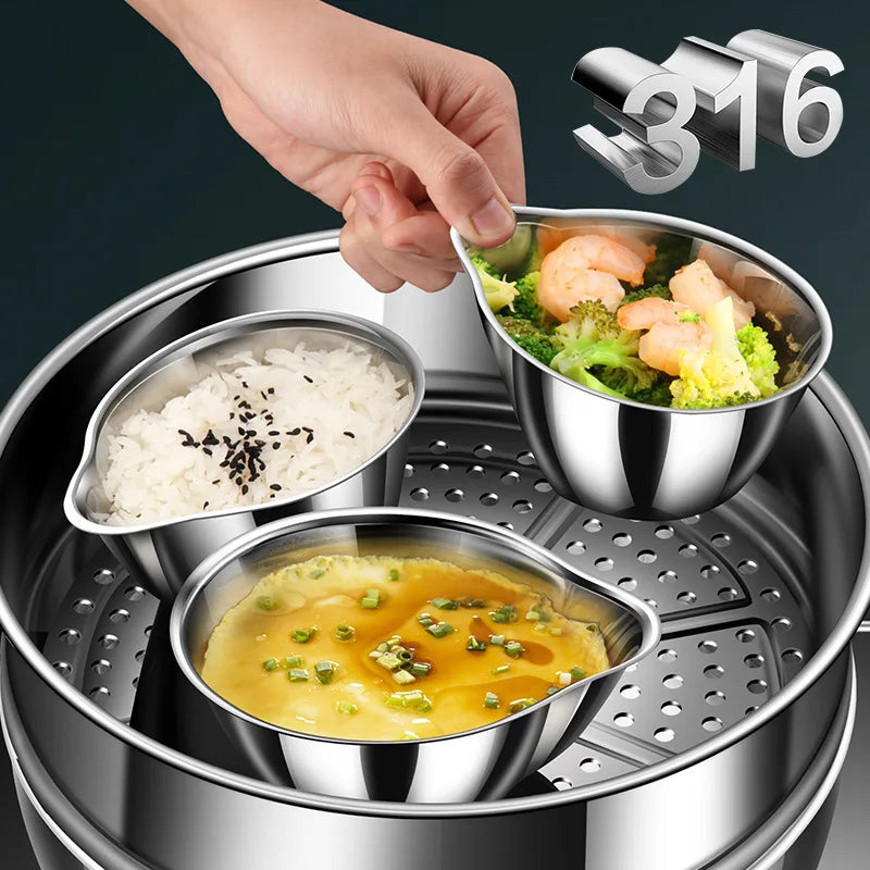Nordic Style 316 Stainless Steel Egg Steaming Bowl With Lid Food Safe Cooking Container For Baby Food Stewing Heating