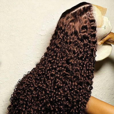 250% Density Chocolate Brown Jerry Curly 13x4 Lace Frontal Wigs Human Hair HD Lace Front Wig Human Hair  Deep Curly Wave Wig For Women