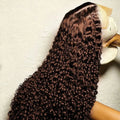 250% Density Chocolate Brown Jerry Curly 13x4 Lace Frontal Wigs Human Hair HD Lace Front Wig Human Hair  Deep Curly Wave Wig For Women