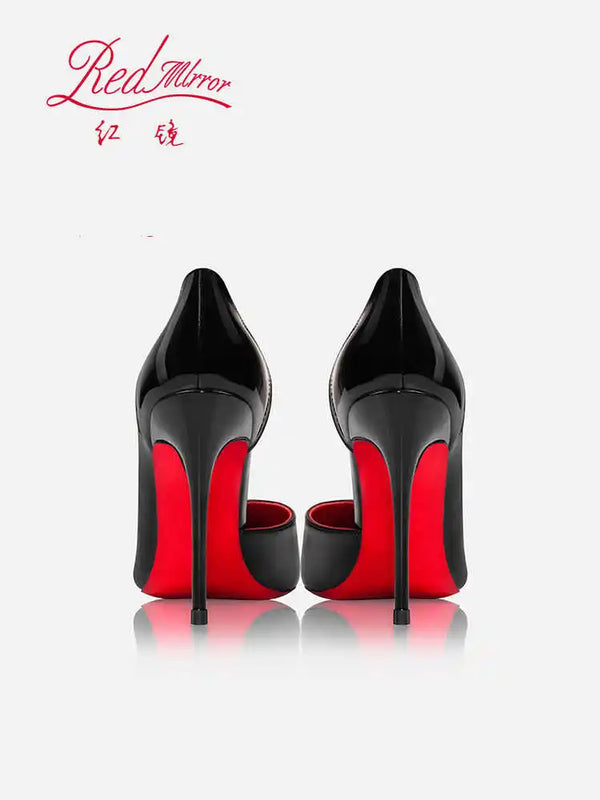 Elegant Hollow Women's High Heels 2026 Luxury Brand Black Pointed Toe Pumps Red Shiny Bottoms Sexy Fashion Ladies Shoes Women