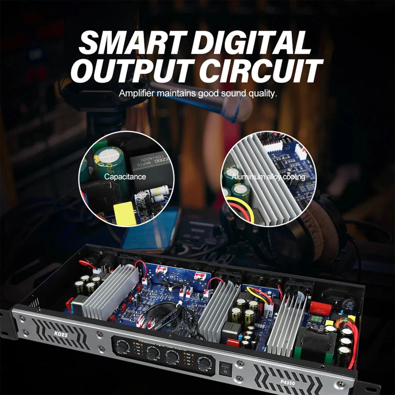 KDES PA/DJ Power Amplifier 2 Channel (8Ω) 300W and 4 Channel (8Ω) 350W Class D Digital 1U for Stage KTV Conference System