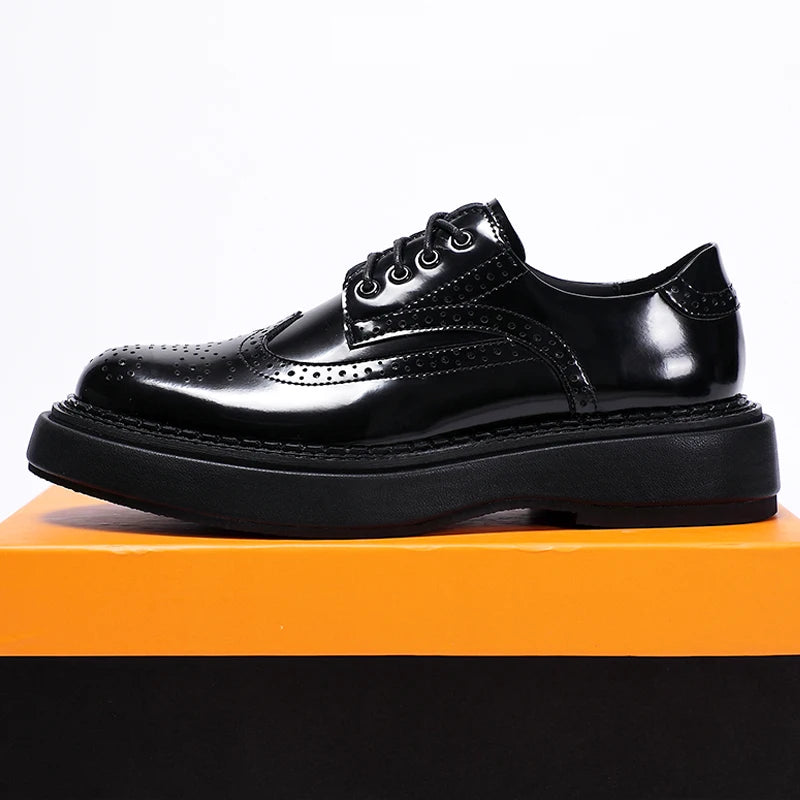 Luxury Mens Dress Shoes Genuine Leather Brogue British Business Suit Thick Sole Formal Casual Breathable Wedding Shoes Male