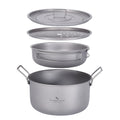Boundless Voyage Camping Cooking Pot Multifunctional Titanium Steamer Soup Pot Frying Pan Set with Lid Outdoor Mess Kit Ti2057C