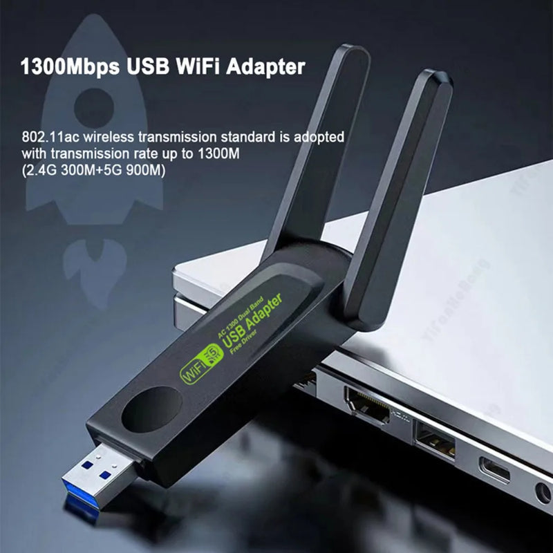 Grwiibeou Wireless USB WiFi Adapter 1300Mbps Dongle Network Card Dual Band 2.4G/5G Receiver for PC Desktop - Visuel 6 | SAMAG