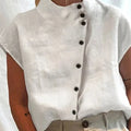 Elegant Cotton Linen Stand Neck Shirt Female Summer | SAMAG