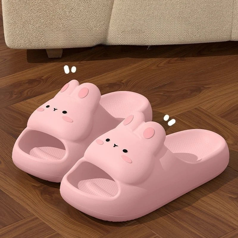 Women's Summer Sandals and Slippers Home Cute Rabbit Style Bathroom Non-Slip Feeling EVA Thick Slippers