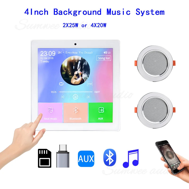 Mini Touch Screen 4*20W Stereo Music Panel PA SystemBluetooth Wall Amplifier Smart Home Audio Ceiling Speaker Wall Amplifier