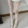 Lolita Sweet Girls Punk Style Floral Tights Colorful Thigh High Stockings Lingerie Women Sexy Hollow Out Mesh Fishnet Pantyhose