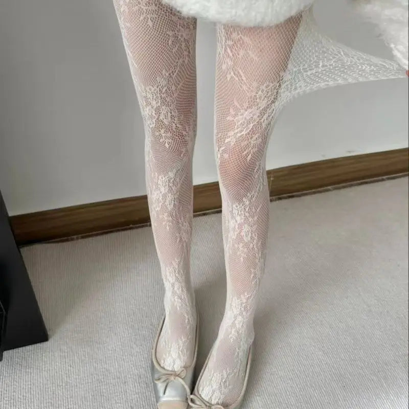 Lolita Sweet Girls Punk Style Floral Tights Colorful Thigh High Stockings Lingerie Women Sexy Hollow Out Mesh Fishnet Pantyhose