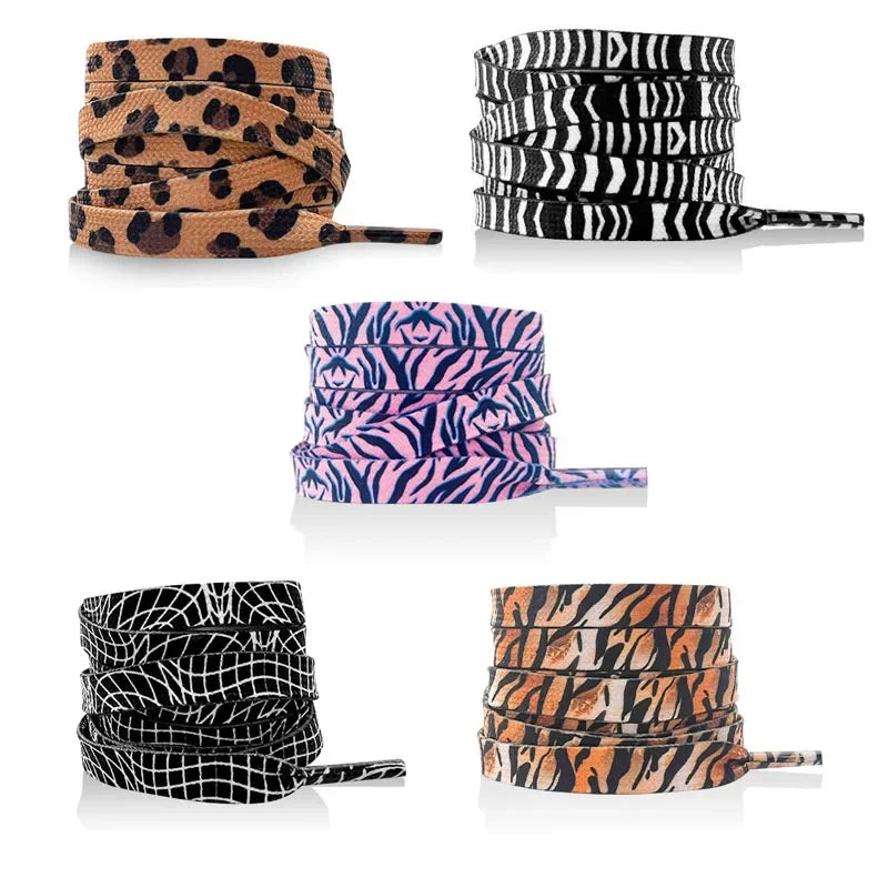 Classic Animal Pattern Shoelaces Flat AF1/AJ Sneakers Shoe Laces Tiger/Snake/Leopard Print Shoelace for 120/140/160CM Shoestring