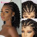 Cornrow Braided Curly Hair Wig Deep Wave Synthetic Hair Wigs with Baby Transparent 13x6 Lace Frontal 16in Hair Fits Black Women