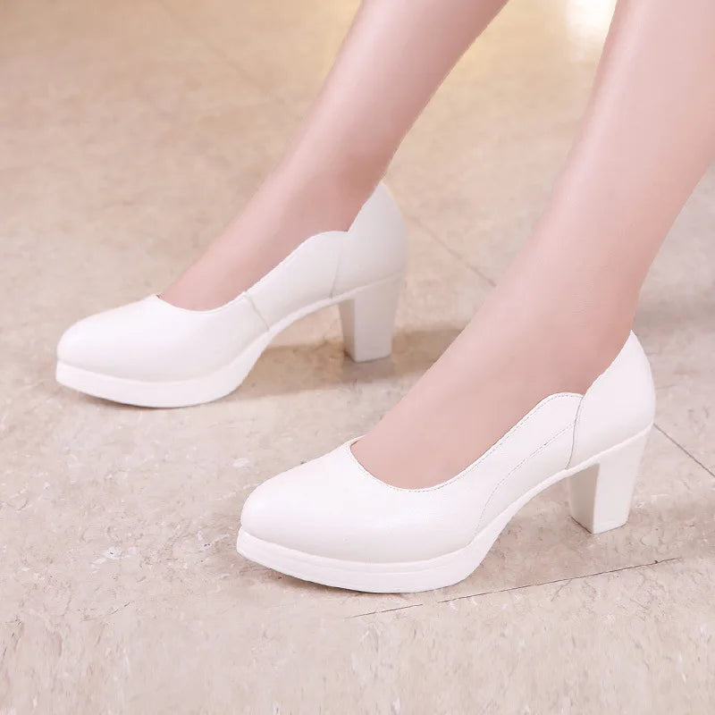 high quality leather shoe for women 6cm 8cm high heel platform point toe 32 33 42 43 elegant and fashion shoe black white silver