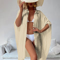 Women Lightweight Bamboo Cotton Beach Cover Up Shirt Style Loose Oversized Sun Protection Kaftan for Vacation Swimwear Outerwear