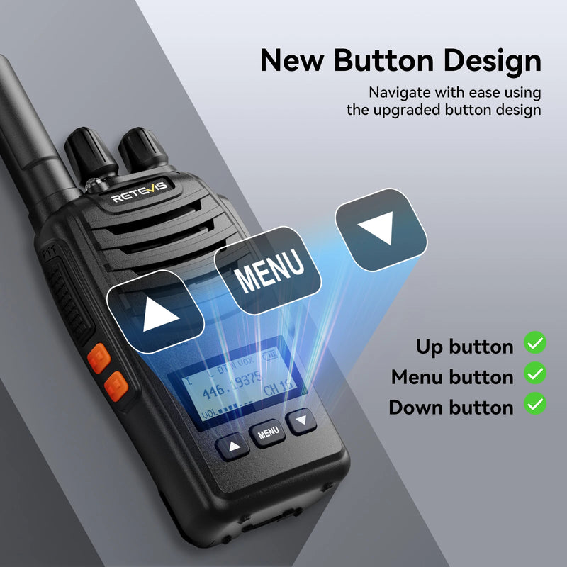 Retevis H777D (H777Upgraded) Walkie Talkie PMR/FRS Portable License-Free LCD Display Two Way Radio Long Range Type-C for Camping