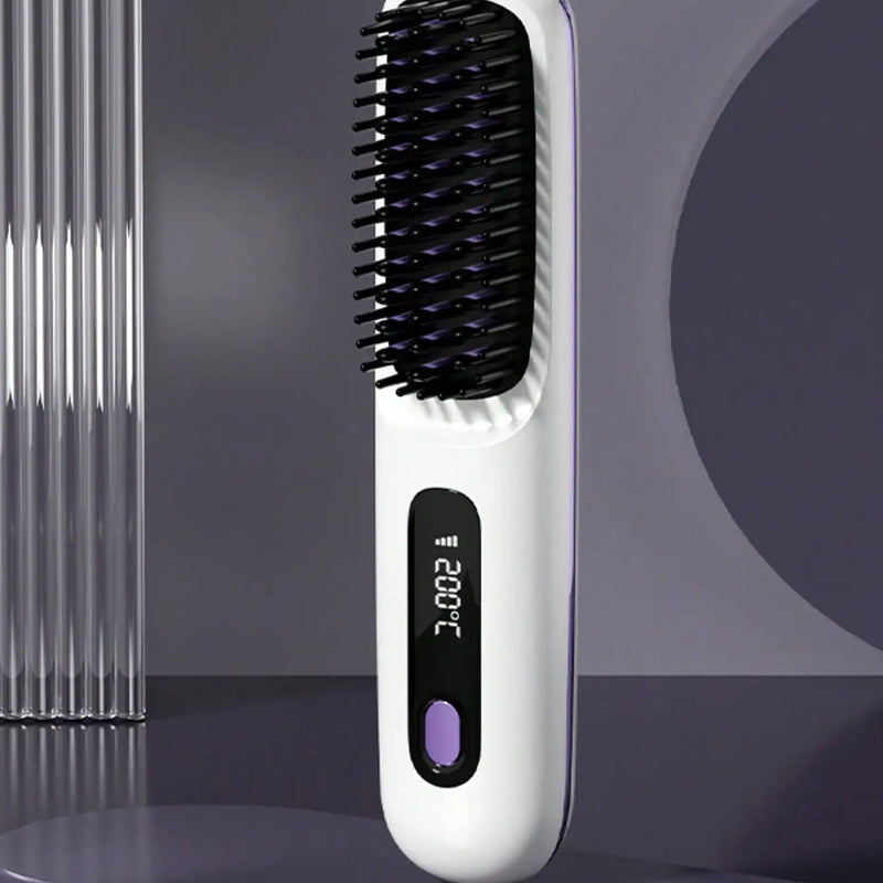 Women's Wireless Portable Hair Straightener, USB Rechargeable Negative Ion Hot Air Straightening Brush, Effectively Smooths Frizz, Makes Hair Shiny And Soft, Anti-Scald Design, 3 Temperature Settings, 30 Seconds Fast Heating,