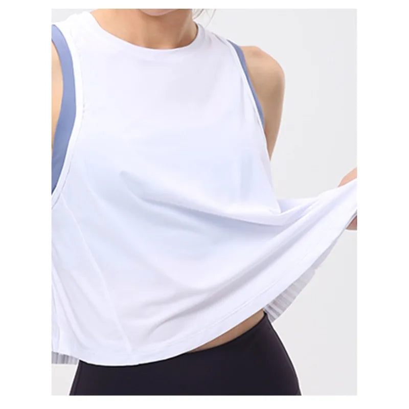 Cover Up Shirt for Women, Quick Drying, Summer Thin Pleated and Wrinkled Fitness Suit, Top Worn with Sleeveless Sports Vest