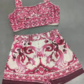 Designer retro geometric print sexy tube top suspender two-piece 2026 summer women's dress+straight short fashion suit