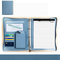 New A4 multi-function business zipper bag, 4-ring binder + writing pad + storage bag, pleated texture PU  leather cover