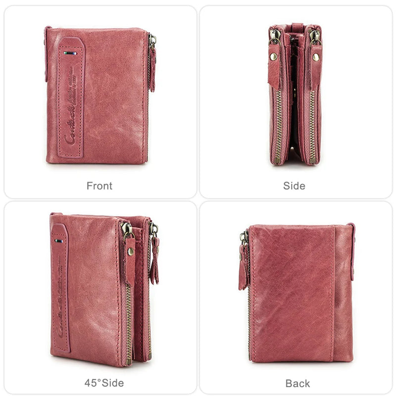 CONTACT'S Fashion Genuine Leather Women Wallet Bifold Card Holder Coin Purse Small Women's Purse Money Clip Men Pocket Wallets