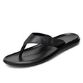 Men'S Genuine Leather Slip-On Flat Flip Flops Classic Round Toe Slip-On Soft Bottom Clip Toe Male Slide Sandals Summer Leisure P