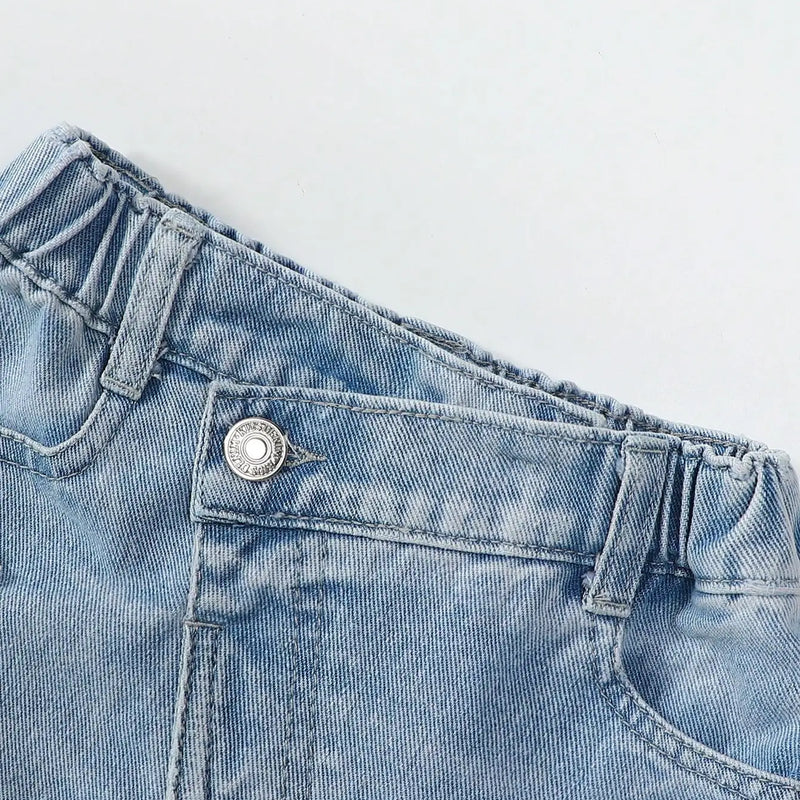 Girls Casual Style Sleeveless Top with Distressed Denim | SAMAG
