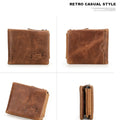 CONTACT'S Genuine Crazy Horse Leather Men Wallets Vintage Trifold Wallet Zip Coin Pocket Purse Cowhide Leather Wallet For Mens