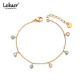 Lokaer Vintage Enamel Blue Eye Charm Bracelets for Women Stainless Steel Cubic Zirconia Chain Bracelet Waterproof Jewelry B24110
