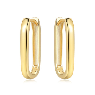 925 Sterling Silver Simple Gold U - shaped Earrings Jewelry Versatile Hoop For Women Fine Birthday Party Gifts | SAMAG