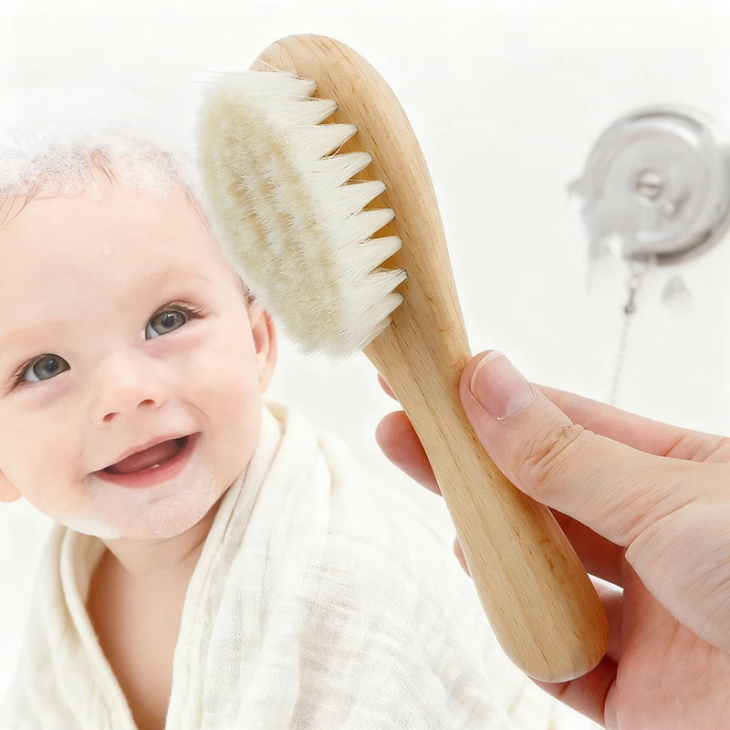 Wooden Baby Hair Brush Comb Soft Baby Bath Brush Clean Hair Body Gentlely Newborn Protect Shower Infant Wash Care Tool