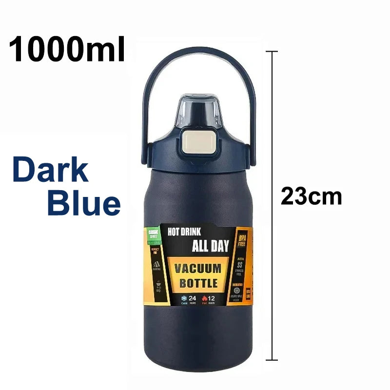 Outdoor Portable Thermos with Straw 304 Stainless Steel Thermal Mug Tumbler Cup Sports Vacuum Flasks Cold and Hot Water Bottle