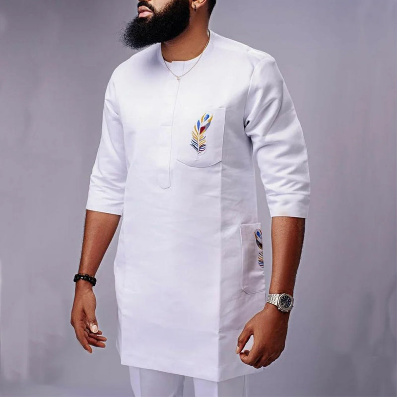New 2Pc African Traditional O - Neck Outfit Dashiki Muslim Costume For Men Luxury Brand Clothing Full Pant - View 6 | SAMAG