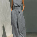 2026 Sleeveless Top+Wide Leg Pants Summer Casual Two-Piece Set Elegant And Loose Office Set High Street Pocket Women's Suits