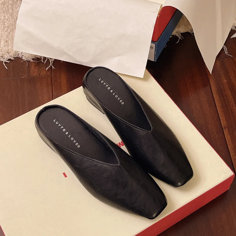 Women Slippers 2025 New Square Toe Elegant Sandals Women Summer Luxury Designer Shoes Comfortable Slip on Slippers Slides Women