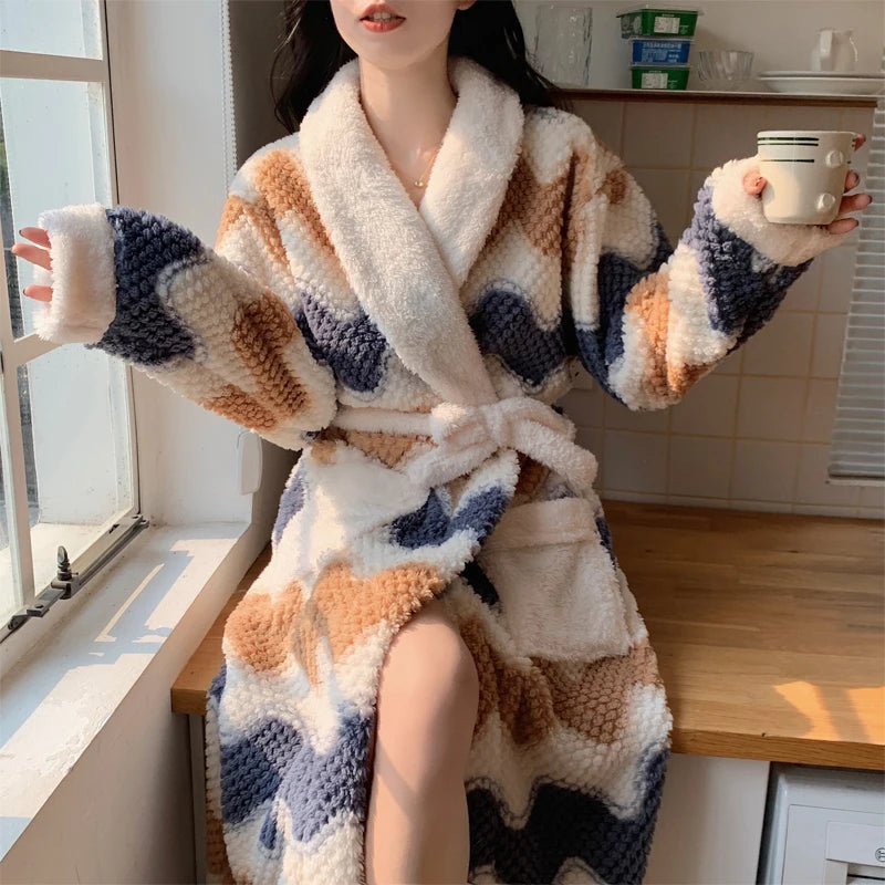 Coral Fleece Robe Women's Winter Pajamas Nightgown | SAMAG