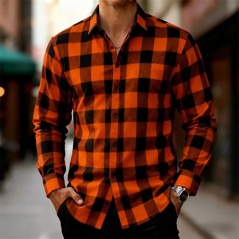 Men's Classic Red and Black Plaid Long-Sleeved Shirt | SAMAG