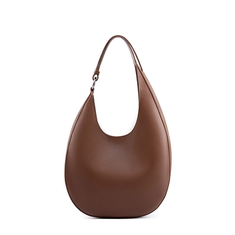 HIFASHION Genuine Leather Shoulder Bag For Women Retro Half Moon Hobo Underarm Purses Minimalist Cowhide Commuter Work Handbags